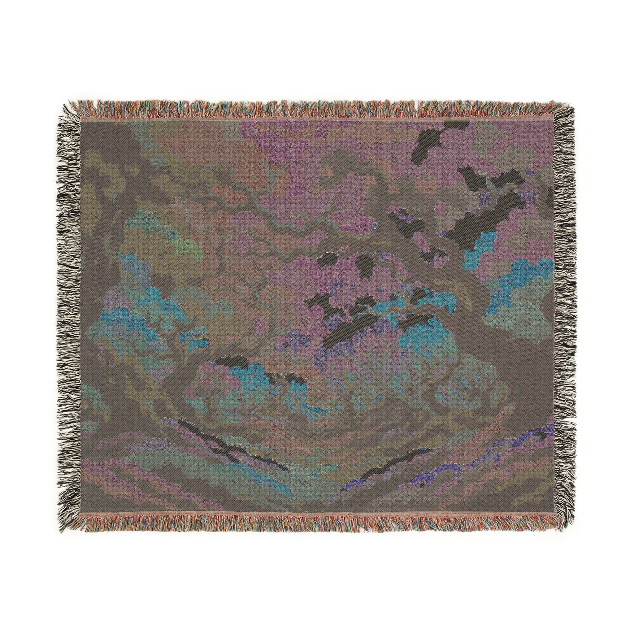 Enchanted Forest Tapestry Woven Blanket | Colorful Tree Canopy Throw