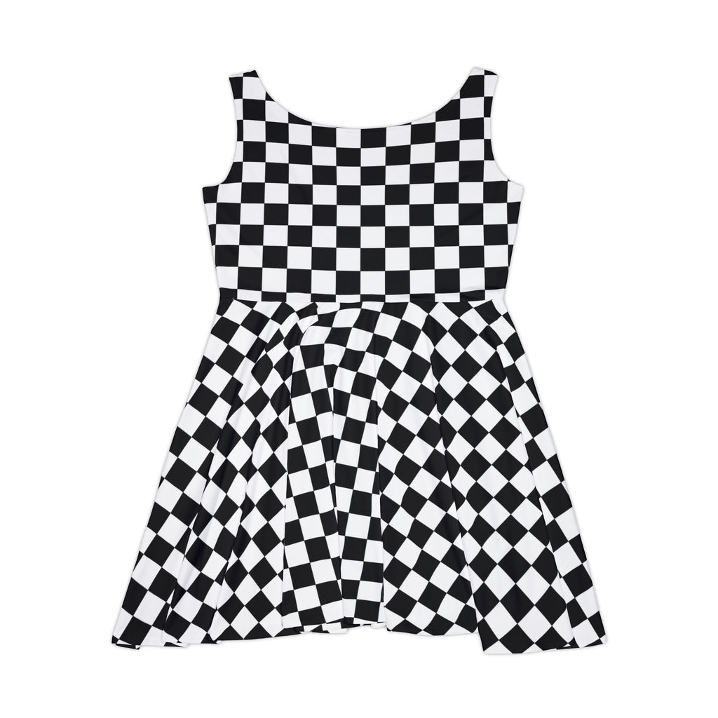 Black White Checkerboard Pattern Skater Dress