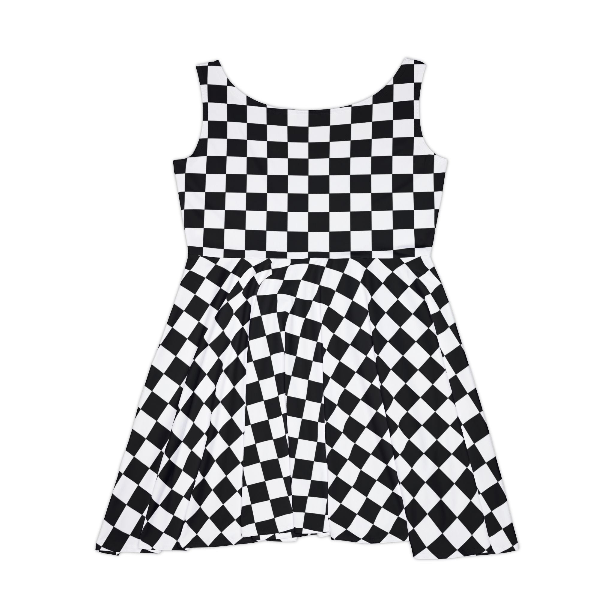 Black White Checkerboard Pattern Skater Dress