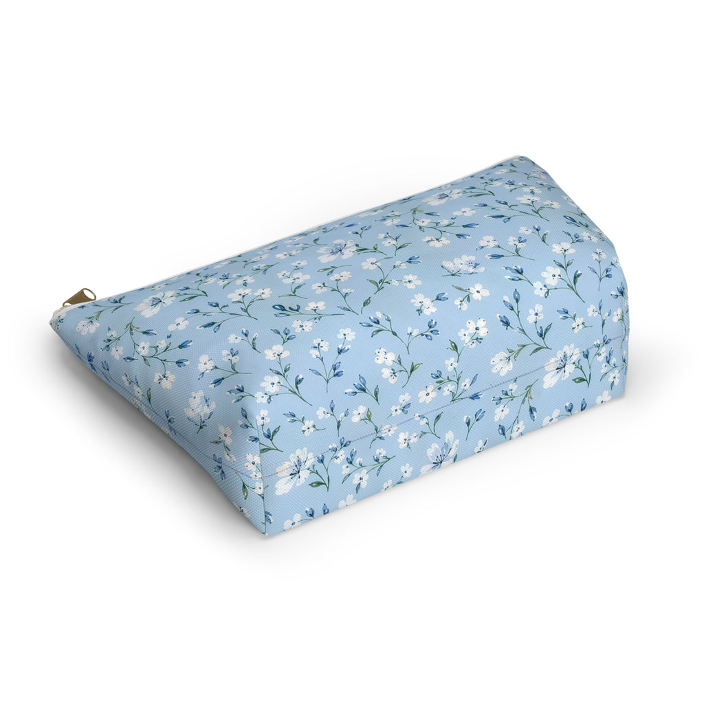 Light Blue Floral Pattern Accessory Pouch