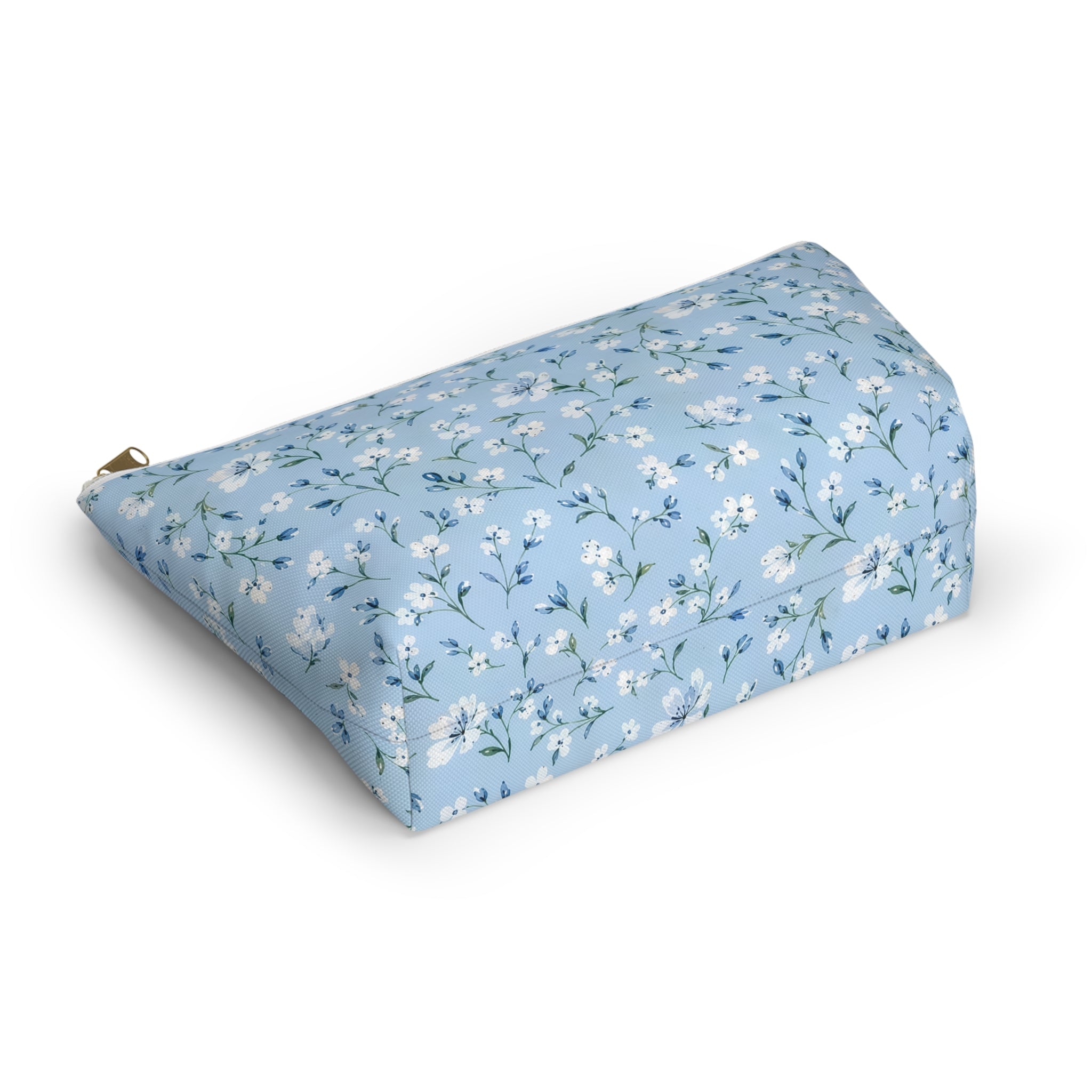 Light Blue Floral Pattern Accessory Pouch