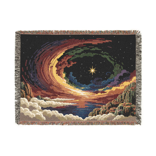 Cosmic Vortex Woven Blanket | Starry Swirl Tapestry Throw