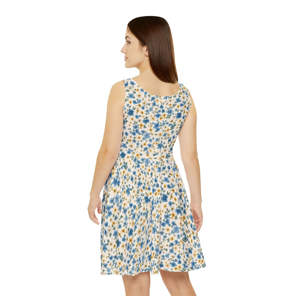 Blue and Yellow Ditsy Floral Skater Dress