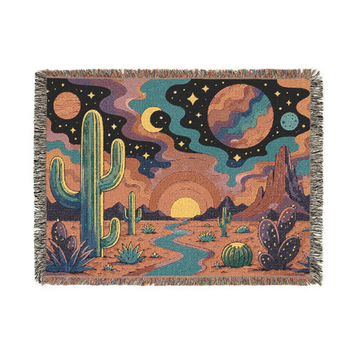 Desert Sunset Cosmic Landscape Woven Tapestry Blanket
