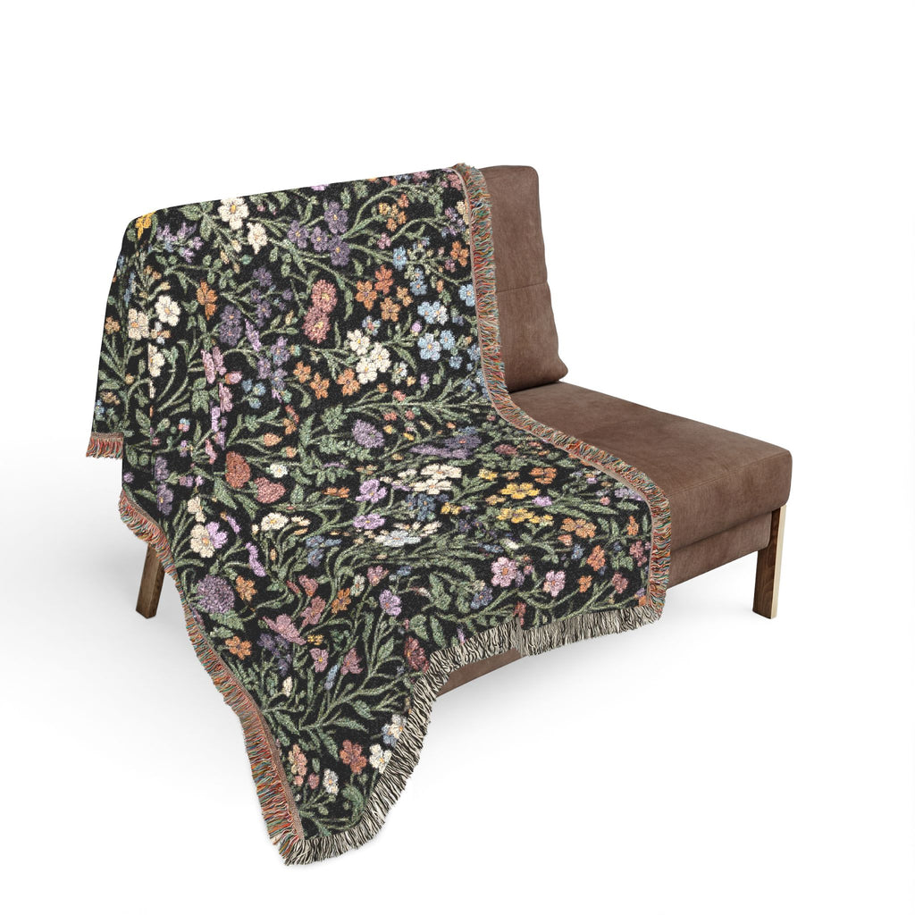 Tiny Floral Mosaic Woven Blanket | Meadow Flowers Throw