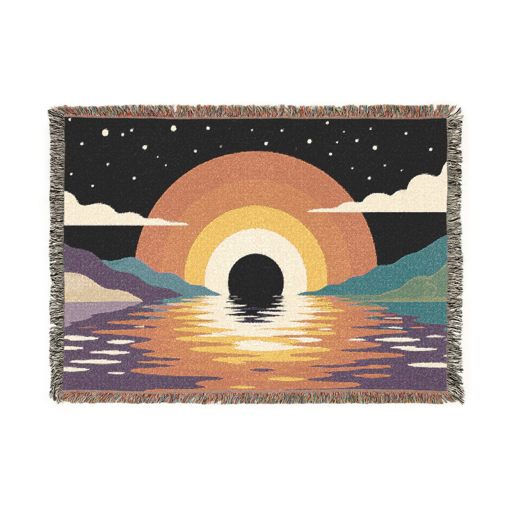 Retro Sunset Arch Woven Blanket | Boho Landscape Tapestry Throw