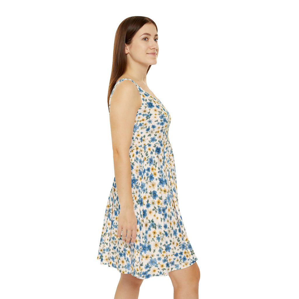 Blue and Yellow Ditsy Floral Skater Dress