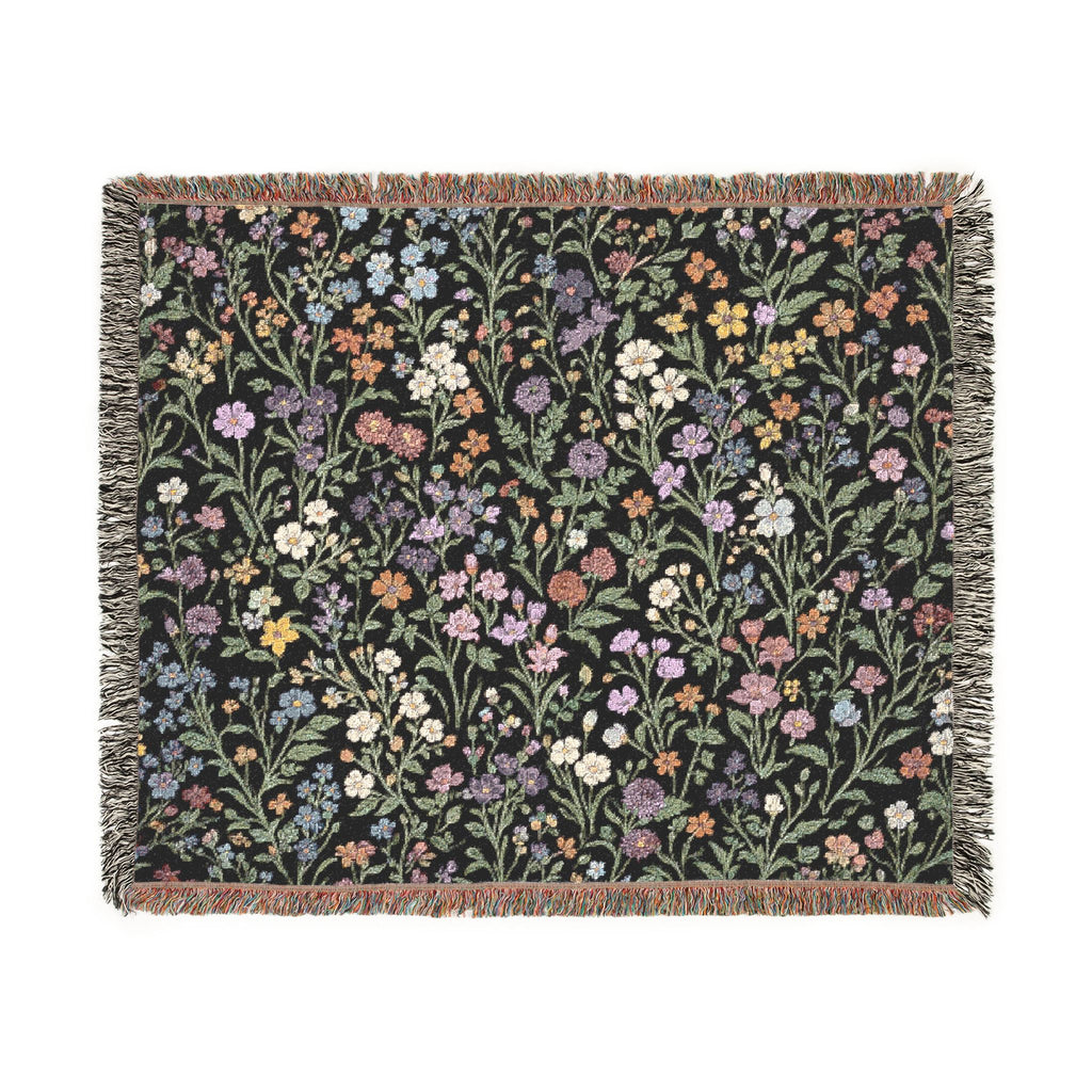 Tiny Floral Mosaic Woven Blanket | Meadow Flowers Throw