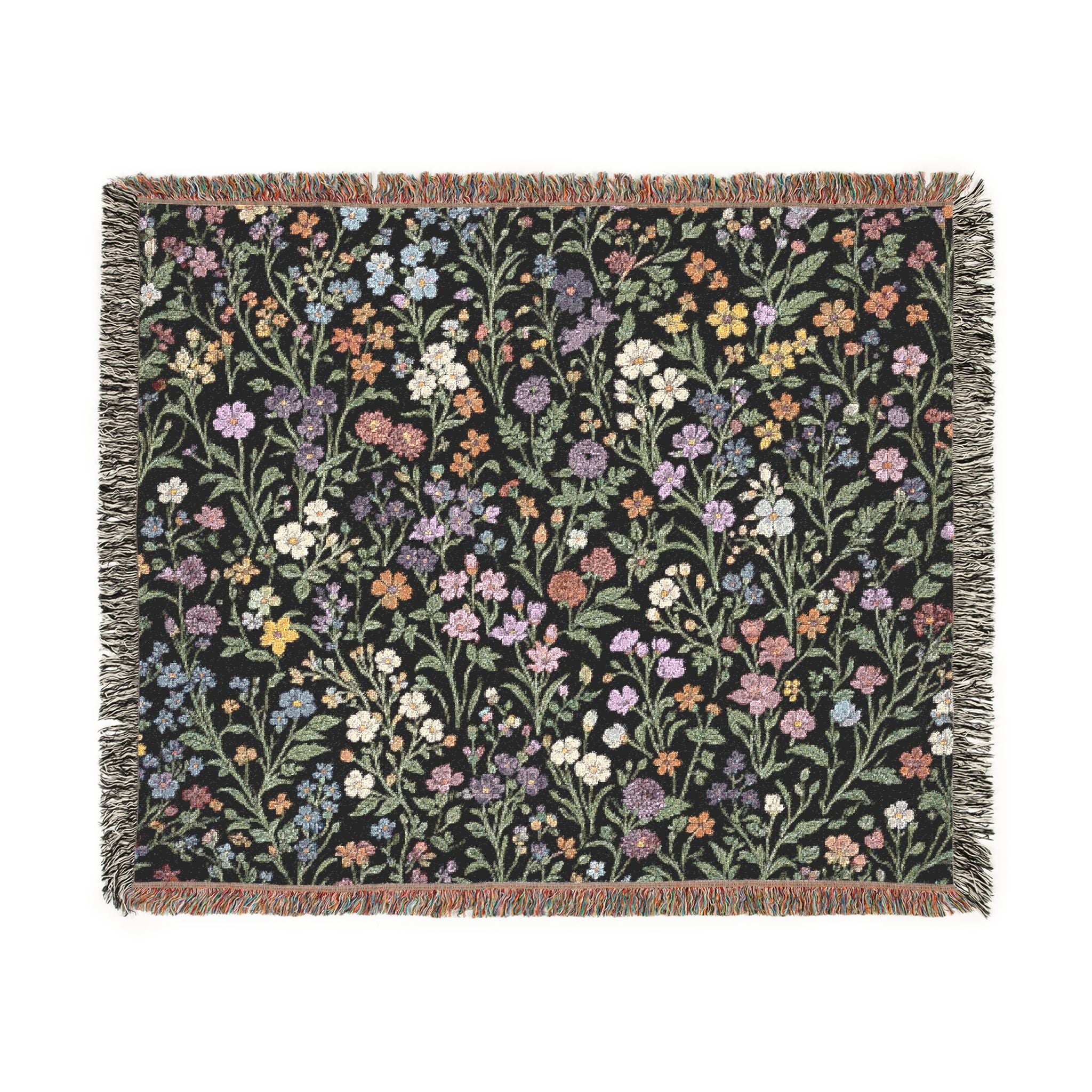 Tiny Floral Mosaic Woven Blanket | Meadow Flowers Throw