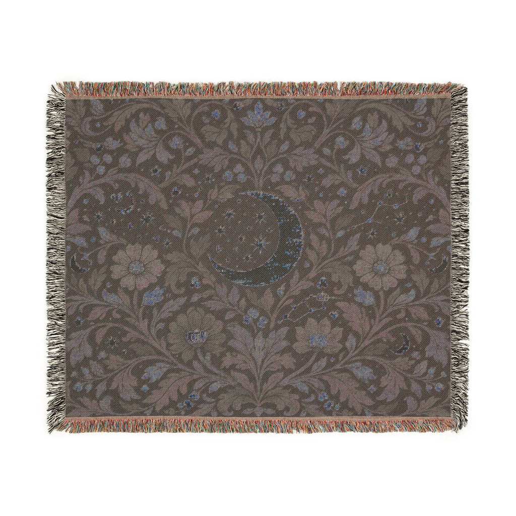 Crescent Moon Floral Woven Blanket | Starry Night Tapestry Throw