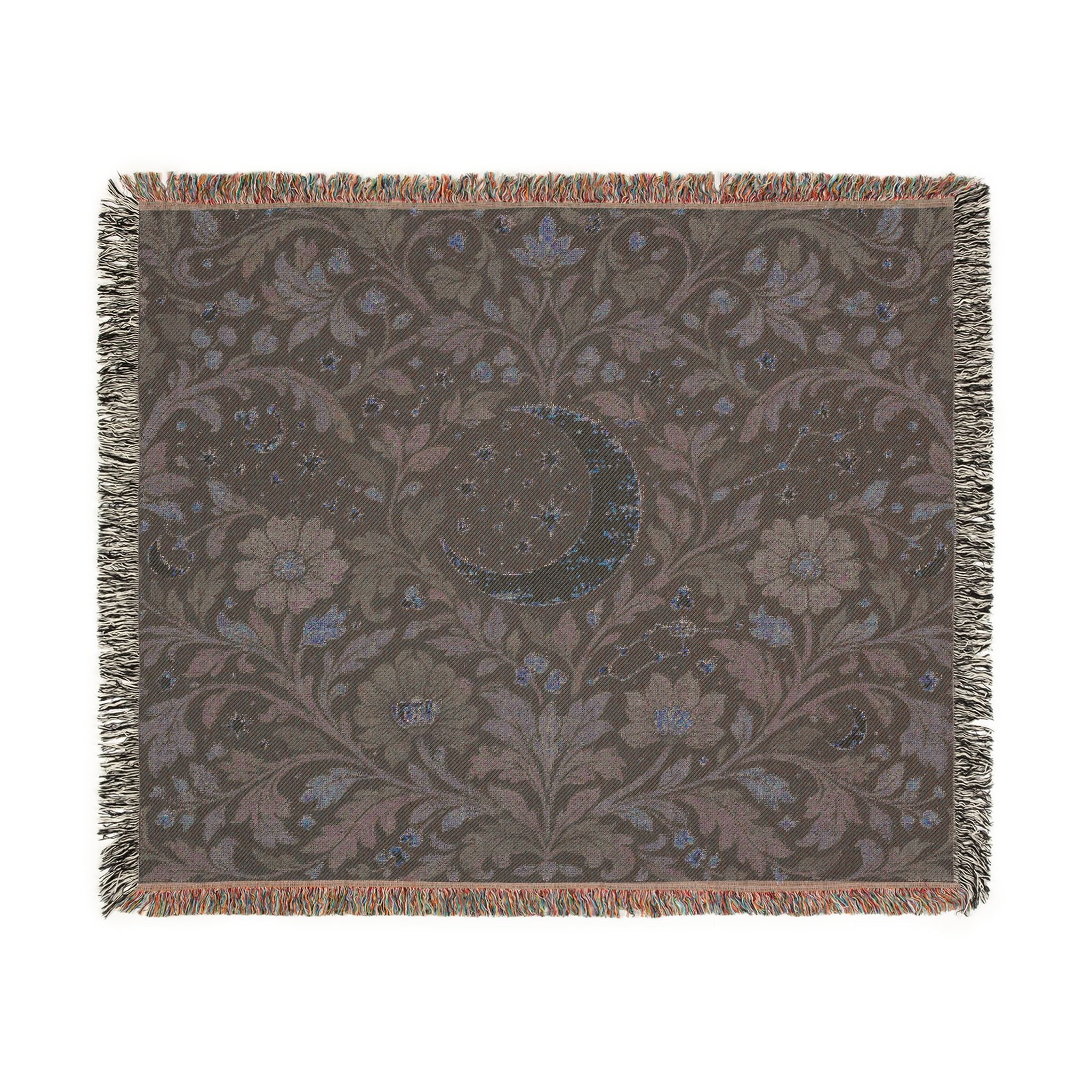 Crescent Moon Floral Woven Blanket | Starry Night Tapestry Throw