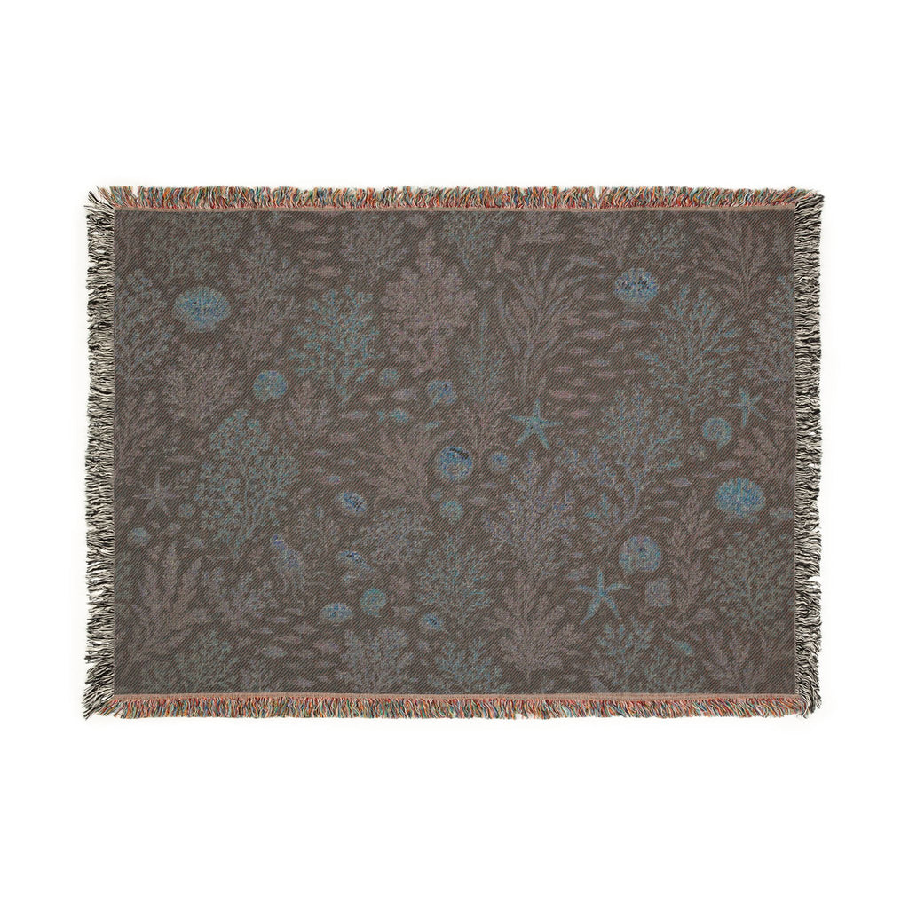 Vintage Sealife Floral Tapestry Woven Blanket | Botanical Throw, Earth Tones