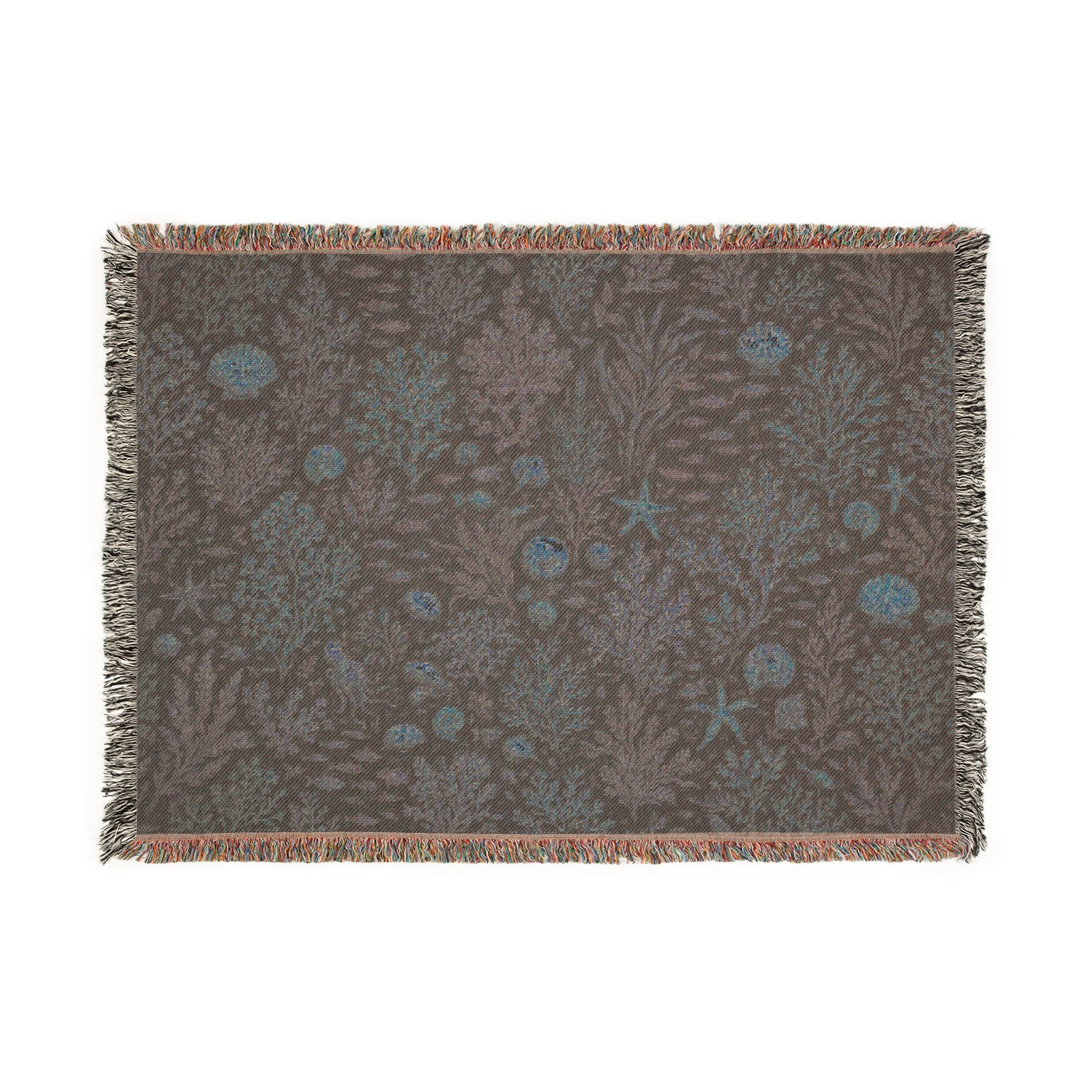 Vintage Sealife Floral Tapestry Woven Blanket | Botanical Throw, Earth Tones