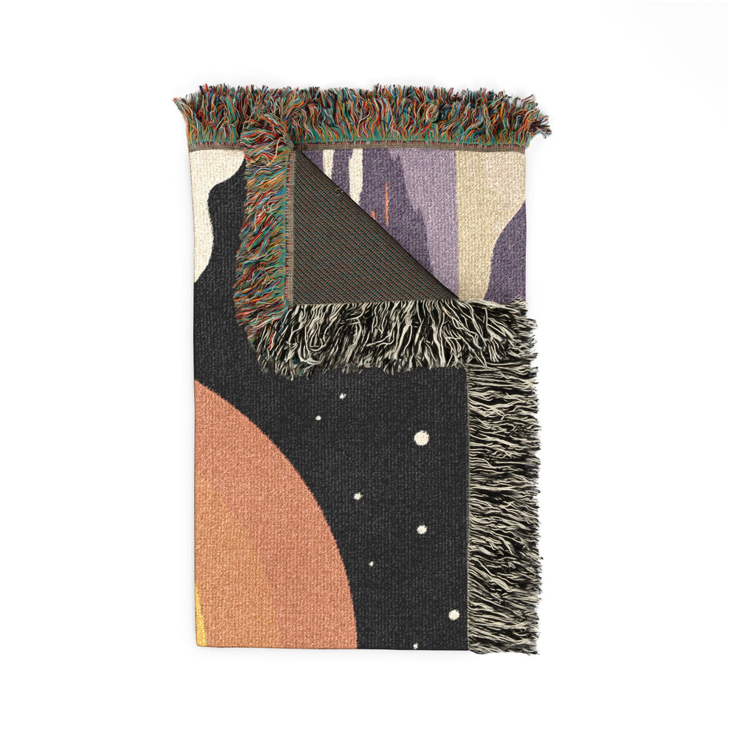 Retro Sunset Arch Woven Blanket | Boho Landscape Tapestry Throw