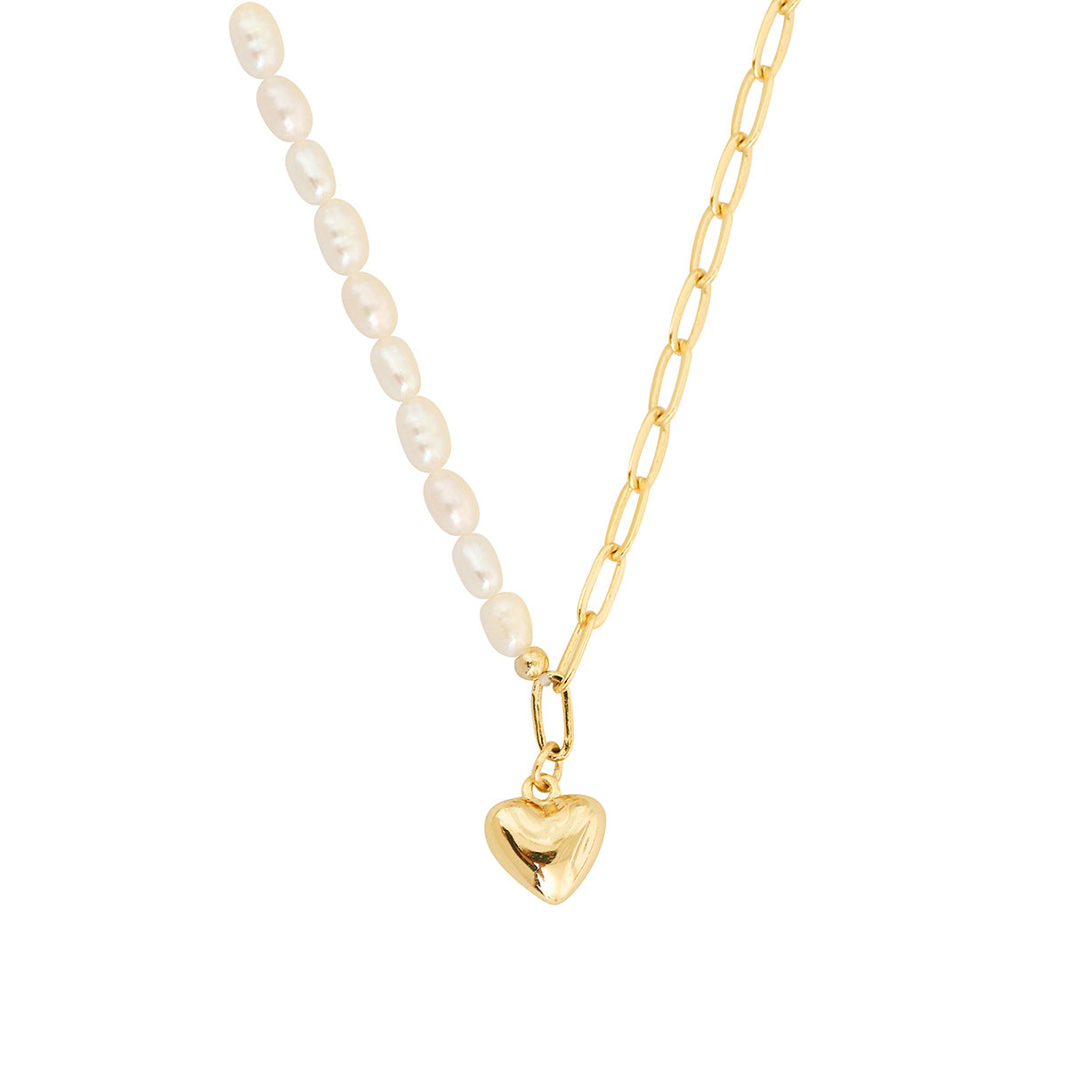 14K Gold Heart Pendant with Freshwater Pearl Necklace