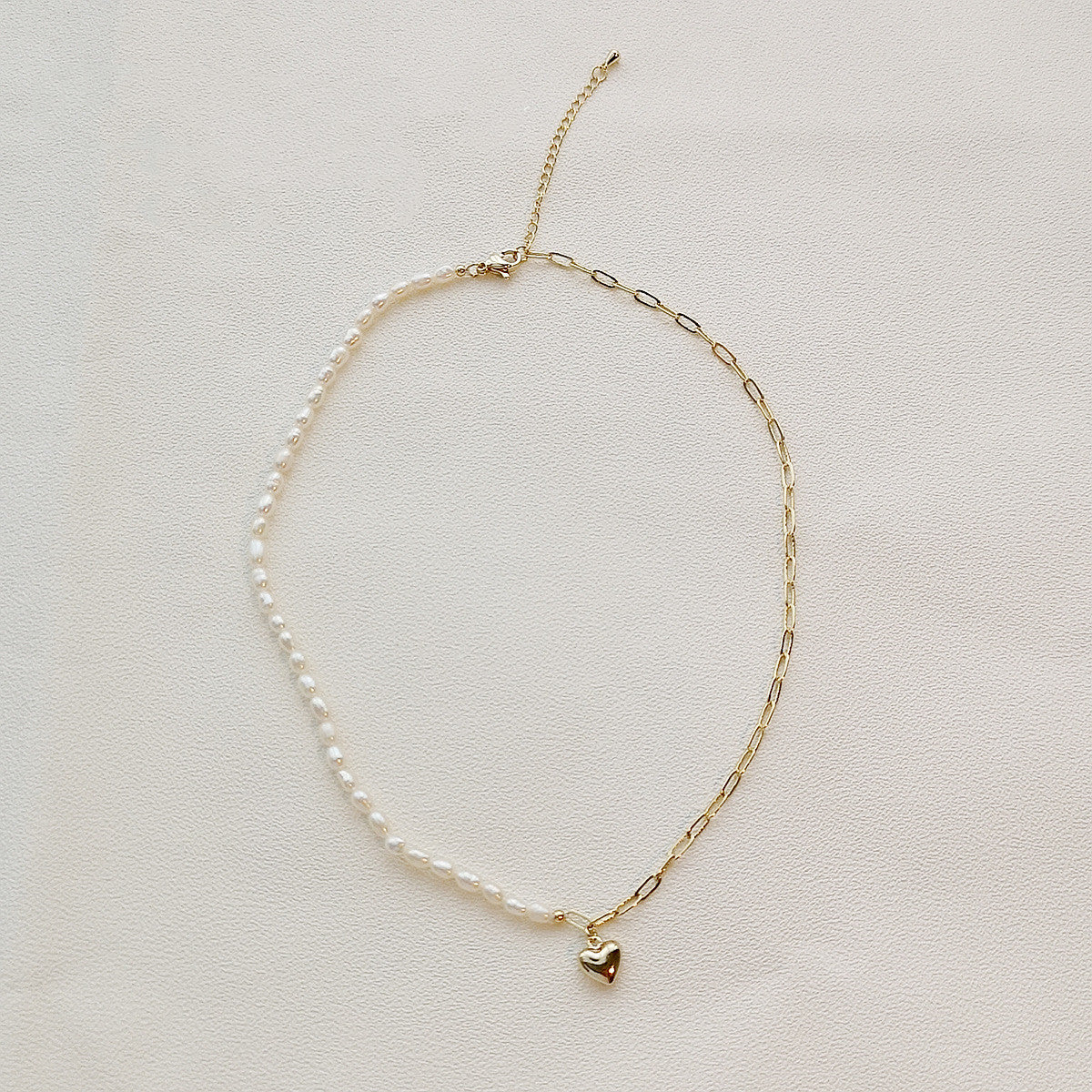 14K Gold Heart Pendant with Freshwater Pearl Necklace