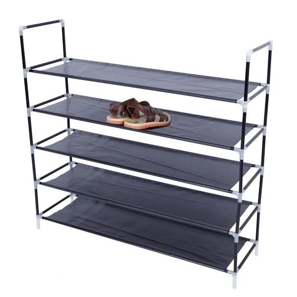 Black Five-Tier Fabric Shoe Storage