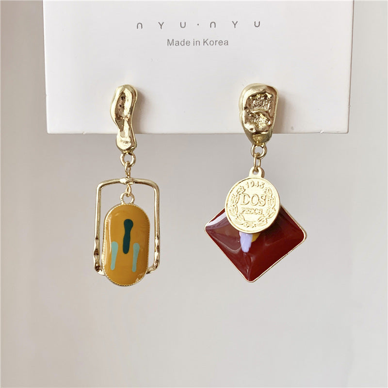 925 Silver Korean Minimalist Geometric Asymmetrical Earrings