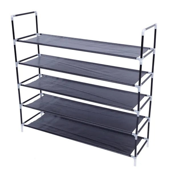 Black Five-Tier Fabric Shoe Storage