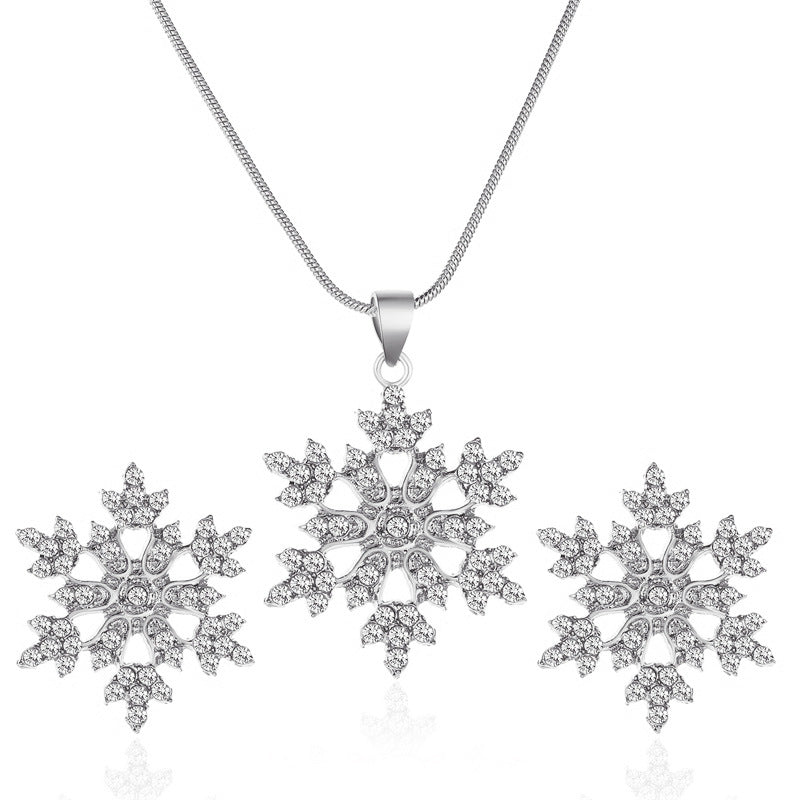 Minimalist Jewelry Set with Snowflake Necklace & Earrings