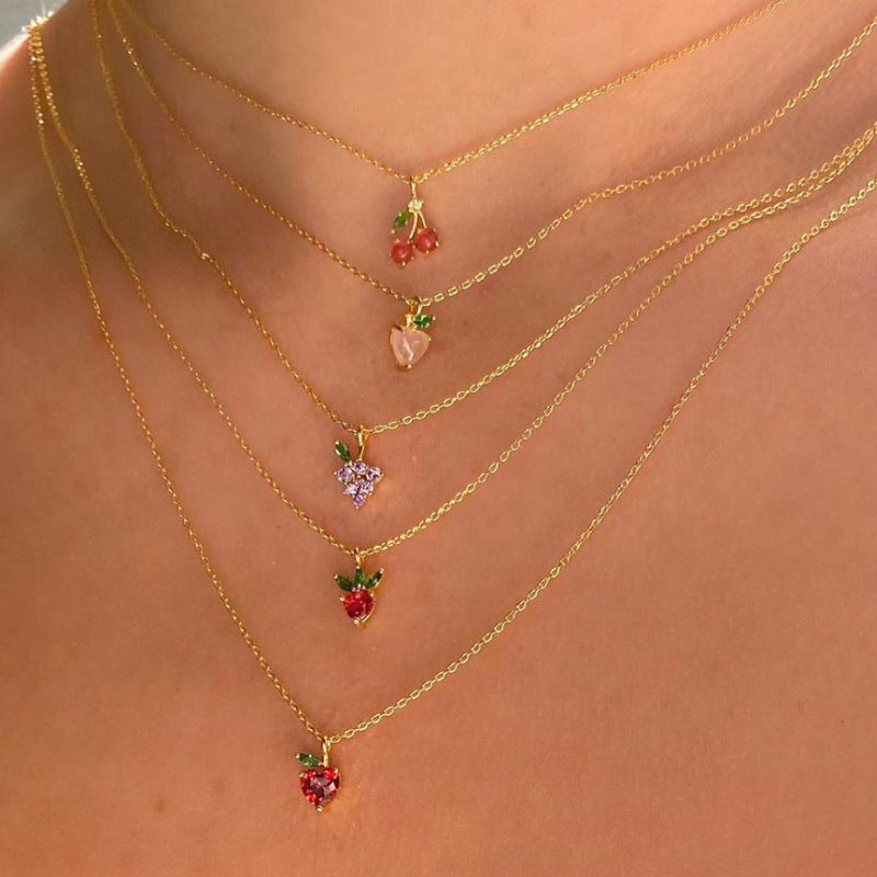 Tropical Fruit Pendant Necklace with Cherry & Peach Design