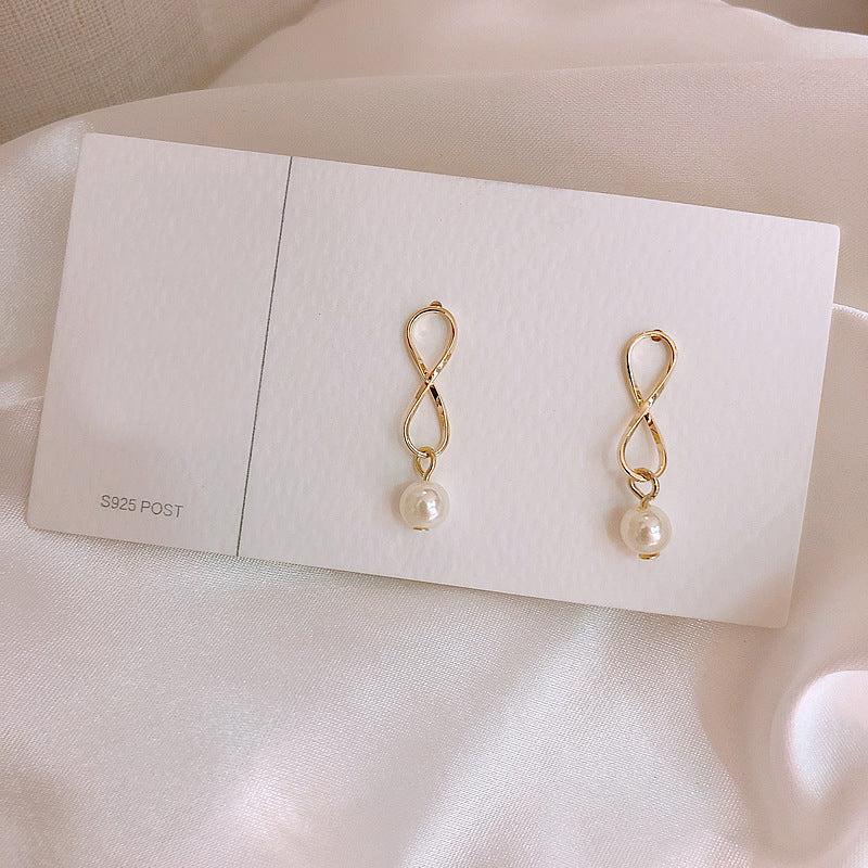 Silver Minimalist Pearl Geometric Earrings