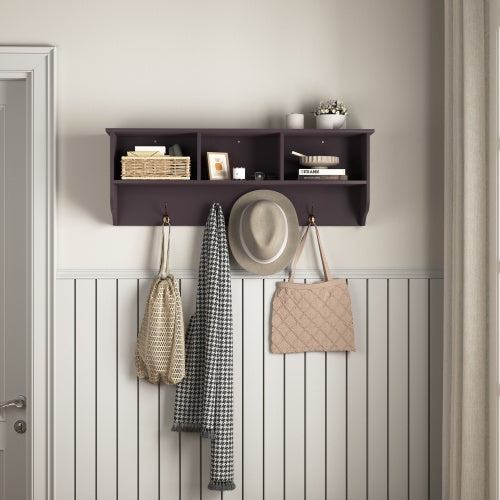 Entryway Coat Rack with Dual Hooks and Storage Shelf