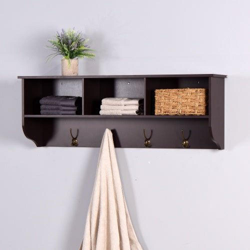 Entryway Coat Rack with Dual Hooks and Storage Shelf