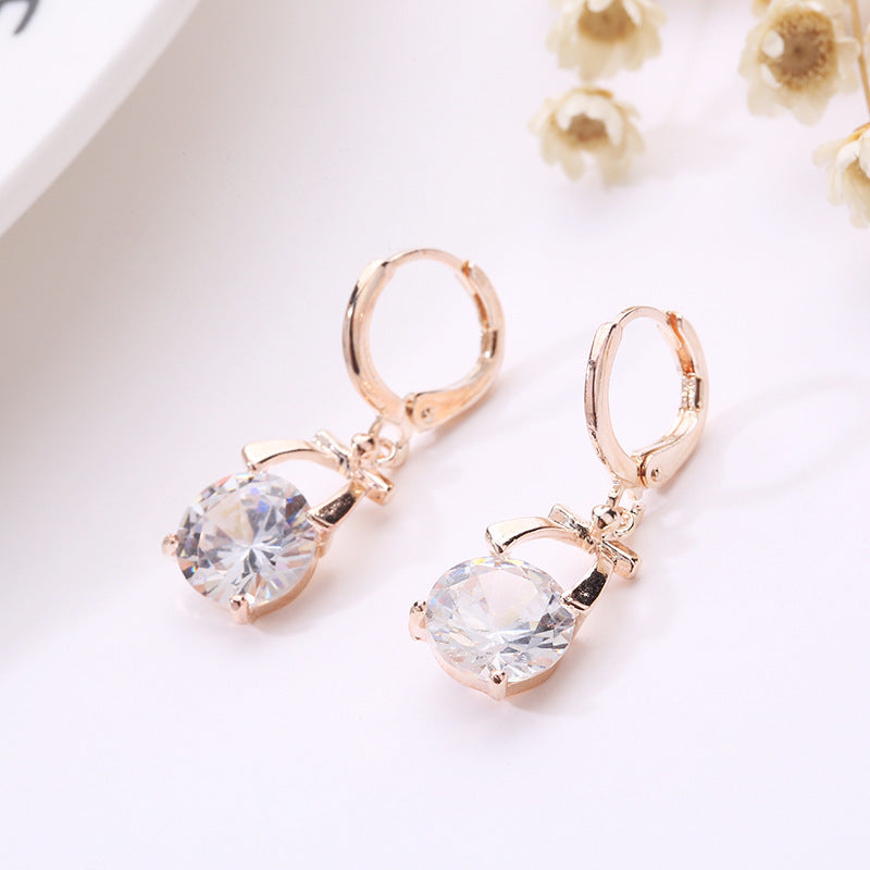 Crystal Earring Jewelry Set with Gold Bow Pendant