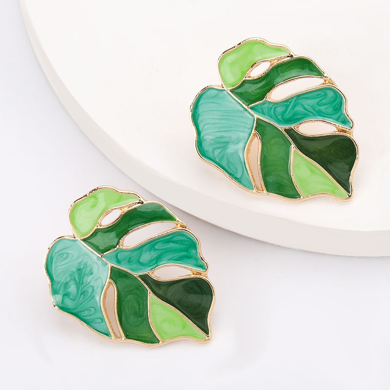 Leaf-Shaped Alloy Drip Earrings