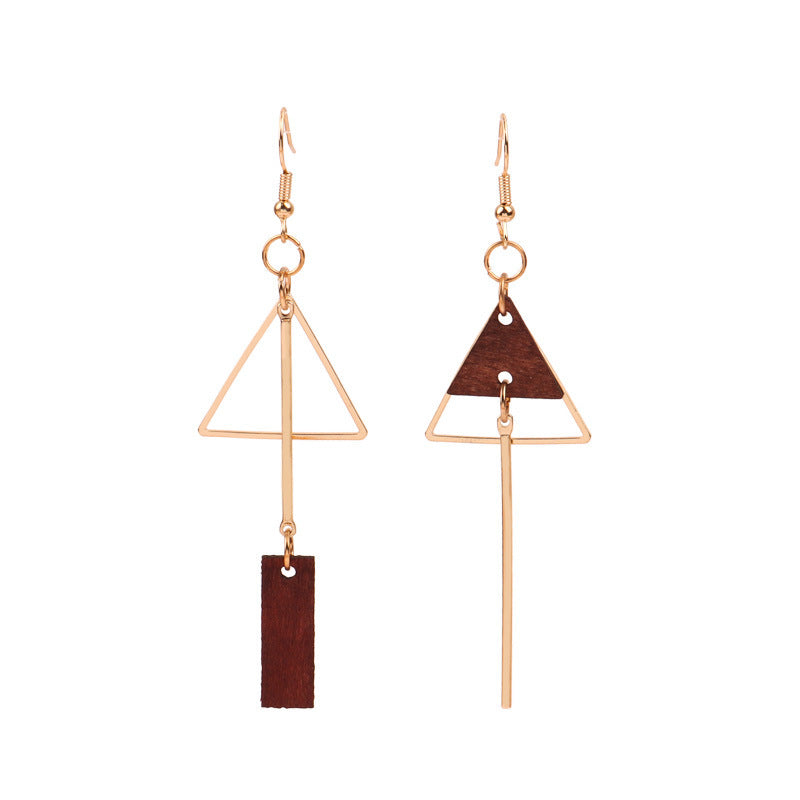 Korean Vintage Geometric Asymmetrical Wood Earrings