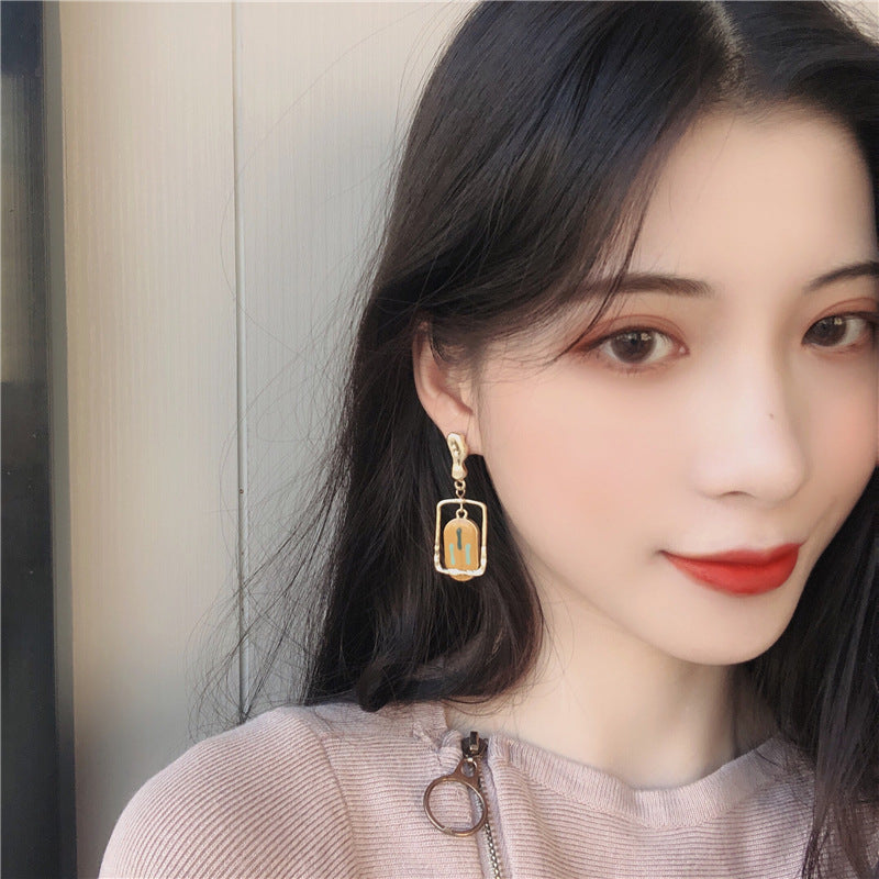 925 Silver Korean Minimalist Geometric Asymmetrical Earrings
